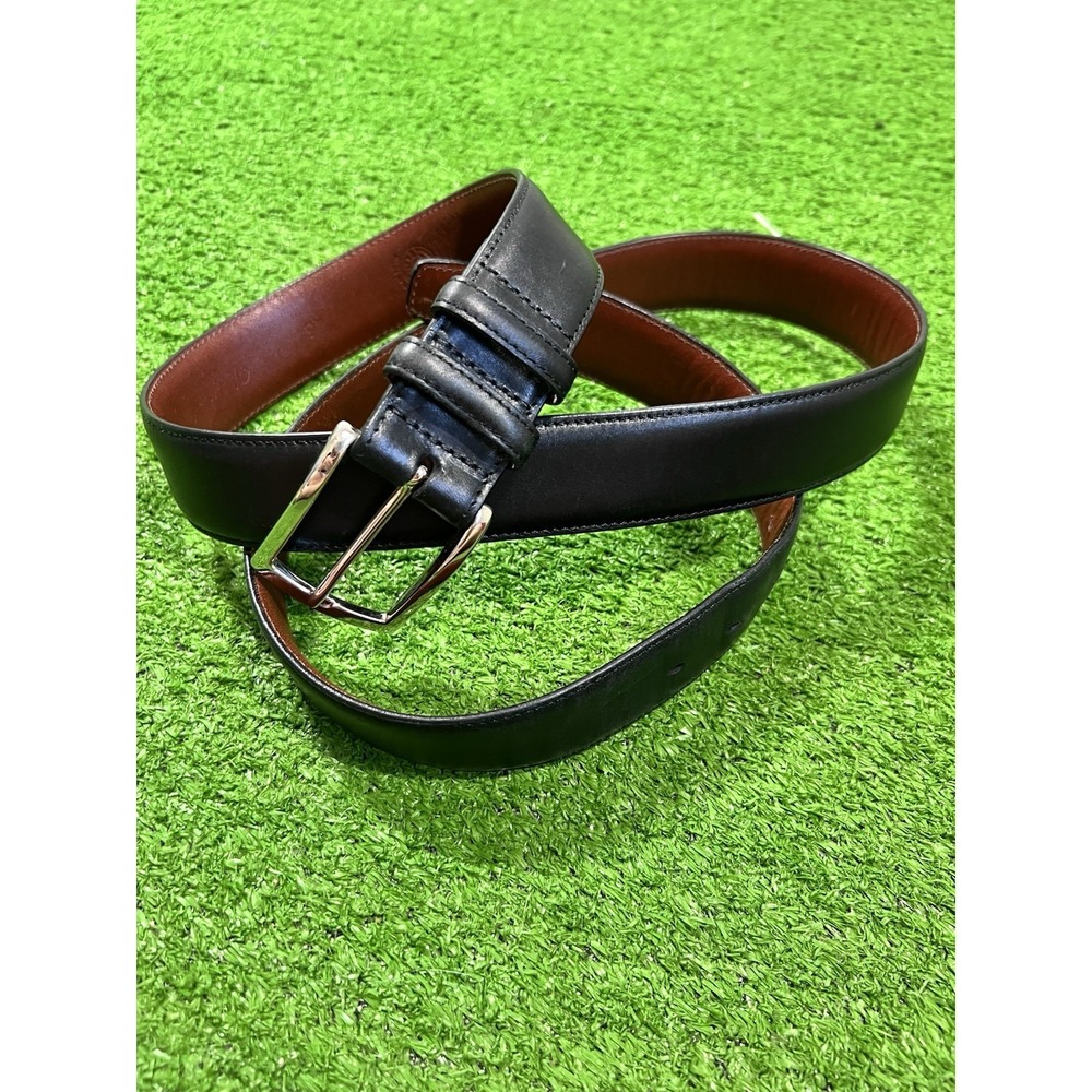 TORINO Venetian Calf Leather Belt 46‎ Black Silver Brass Buckle USA Made Preppy